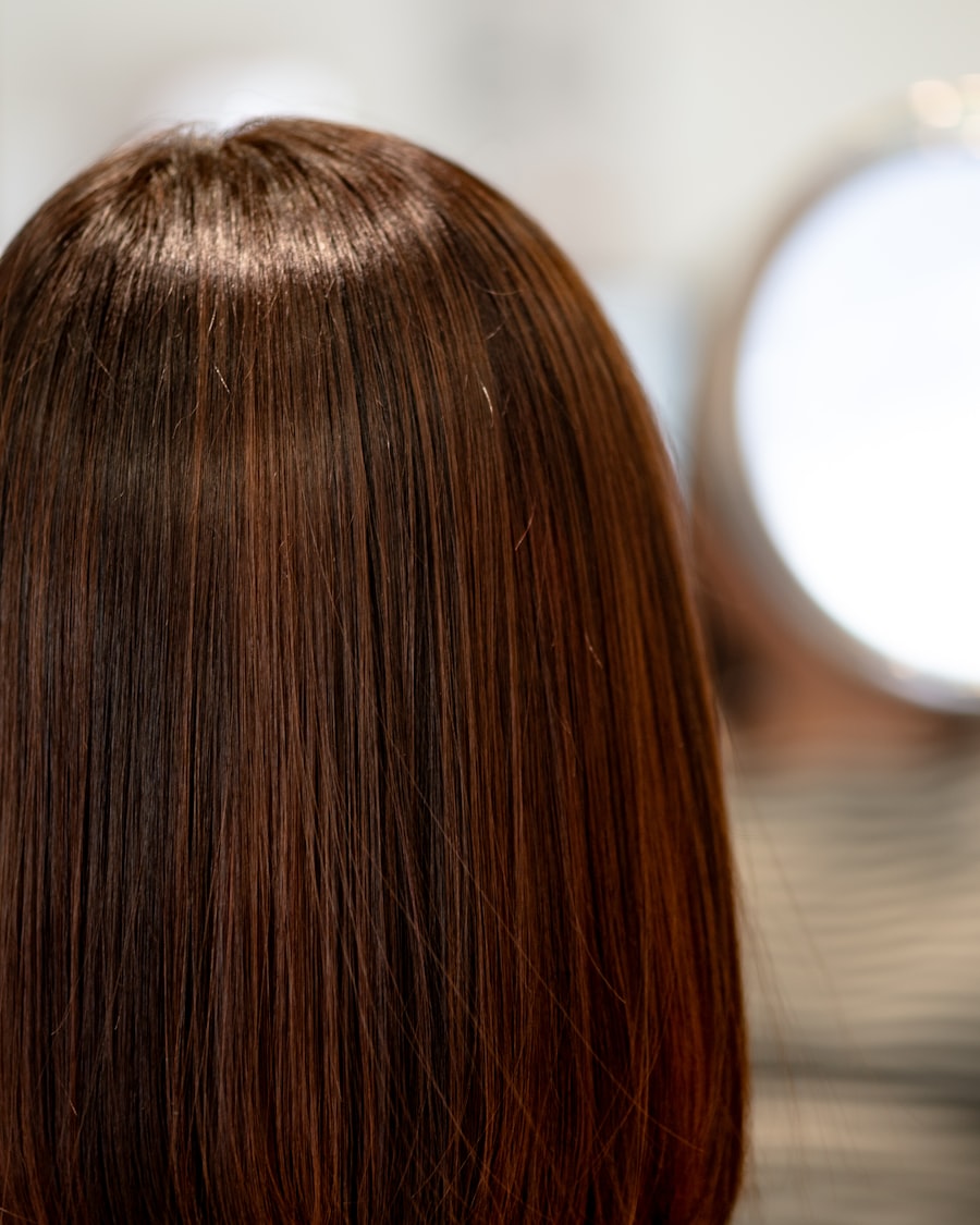 Long copper hair mid trim